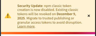 NPM Classic Token Deprecation Notice